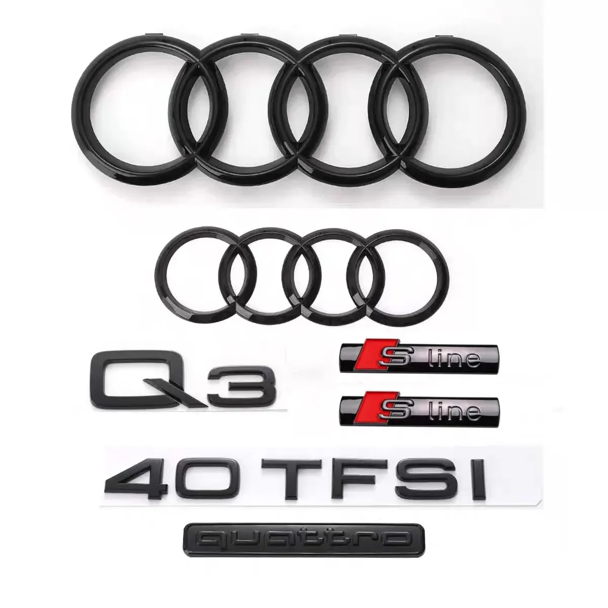 Quattro 3D ABS badge attachment suitable for refitting the front and rear four-ring logo 2013-2022 Sline side logo of Audi Q3.