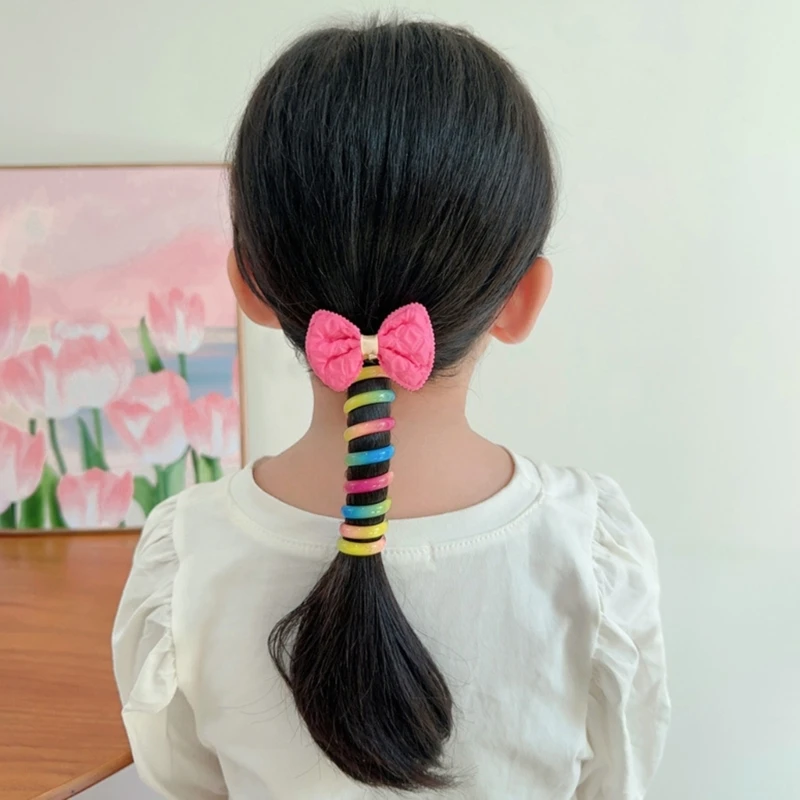 2024 新しい楽しい子供ヘアアクセサリーカラフルなポニーテール弾性バンド春コイル状帽子