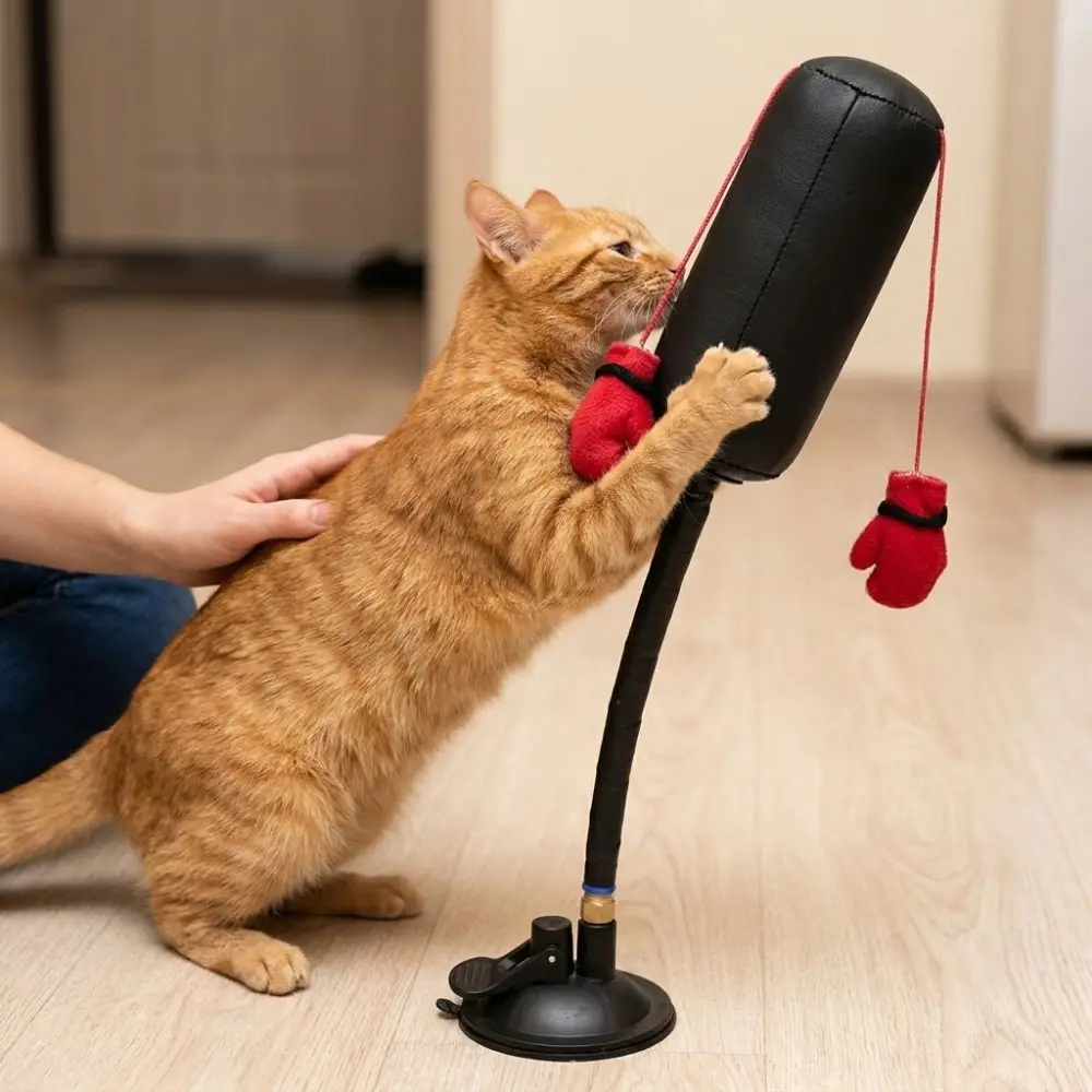 Suction Cup Cat Boxing Toy Self-standing Bite Resistant Interactive Cat Toy Scratch Trainer Scratch Resistant