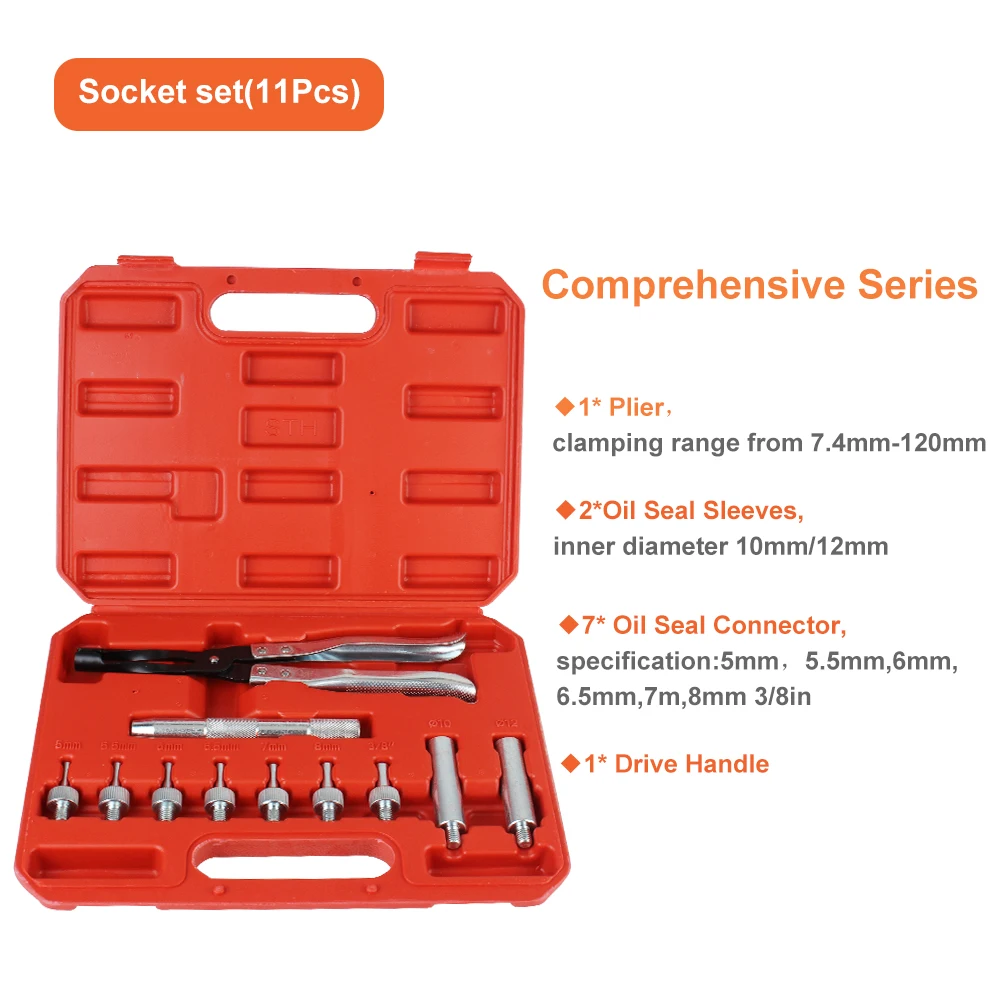 

11pcs With Oil Seal Adapter Socket Set Universal Car Engine Camshaft Valve Stem Disassembly Oil Seals Clamp Pliers Repair Kit