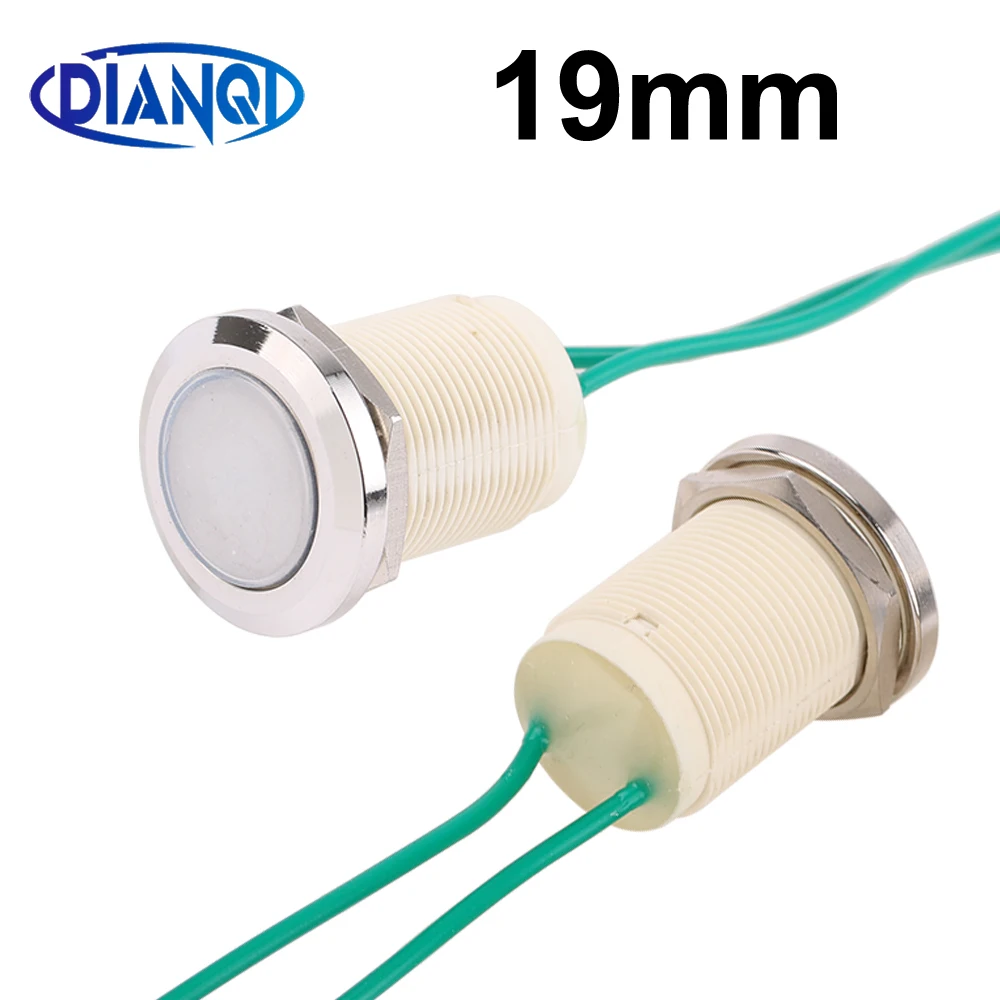 19MM Glue injection Waterproof Plastic Push Button Switch With 2 Wires Switch Momentary Reset Latching fixed locking NO LED