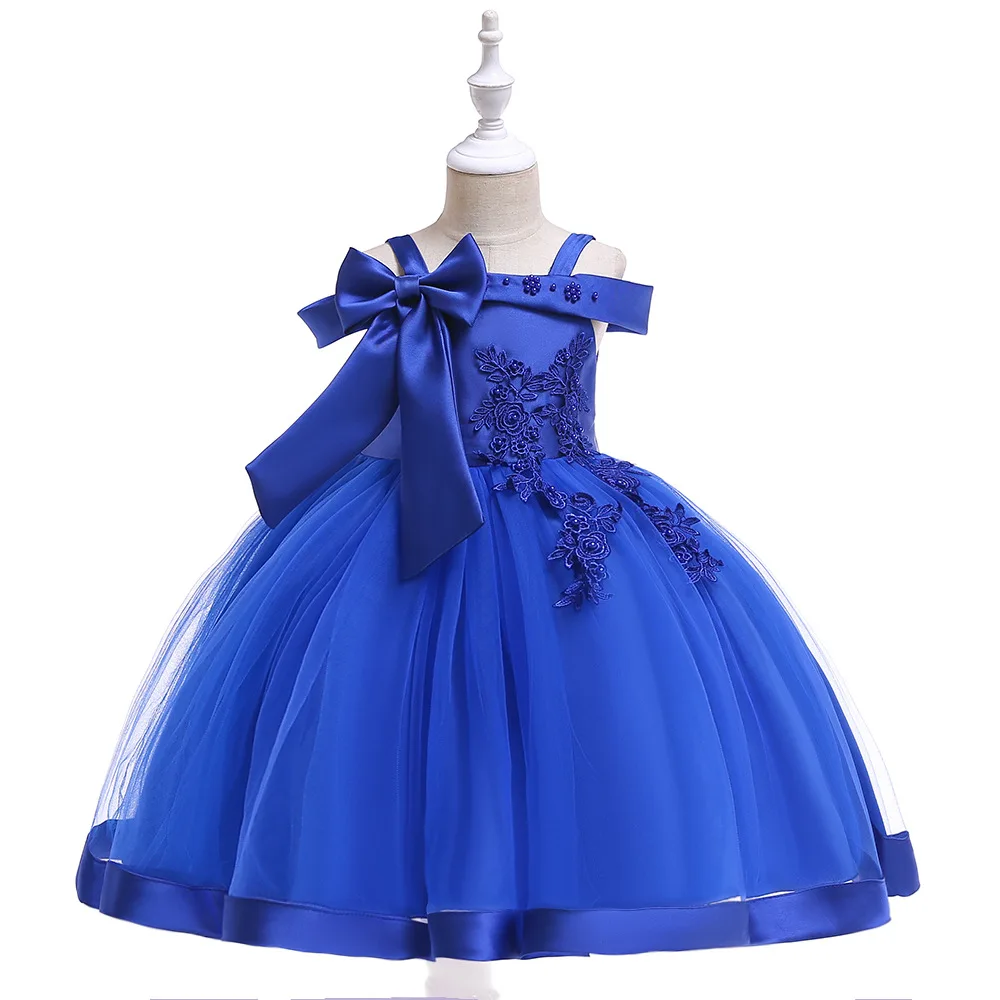 New Children's Dress Bow Girl's Applique Princess Dress Mesh Skirt Western Piano Performance Dress Walk Show Ball Gown