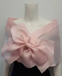 Pink Party Bolero Wedding Jacket Organza Wrap Bride Cape with Bow Bridal Shrug Formal Women Wrap Custom made