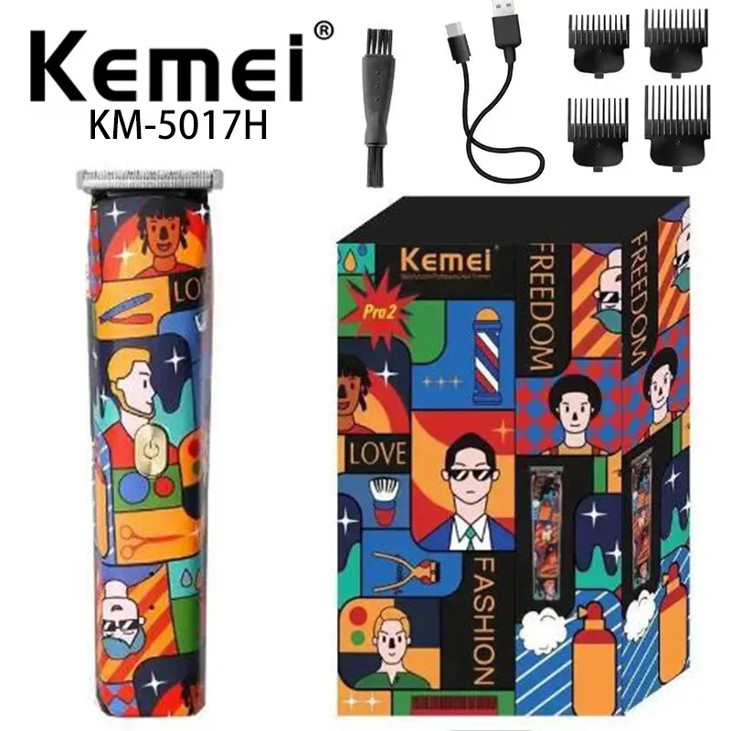 Kemei KM-5017H USB Charging Portable Professional Electric Hair Clipper Personalized Graffiti