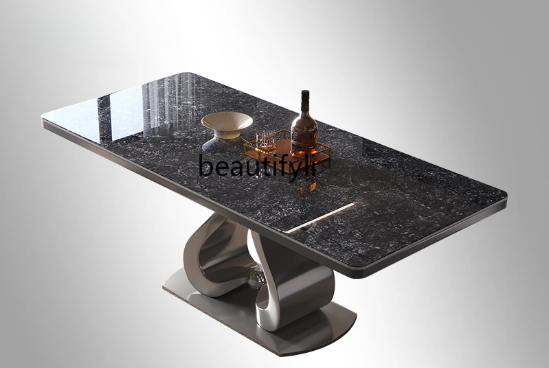 Marble Dining-Table Modern High-End Rectangular Super Crystal Stone Microlite Italian Luxury Stone Plate Dining Table