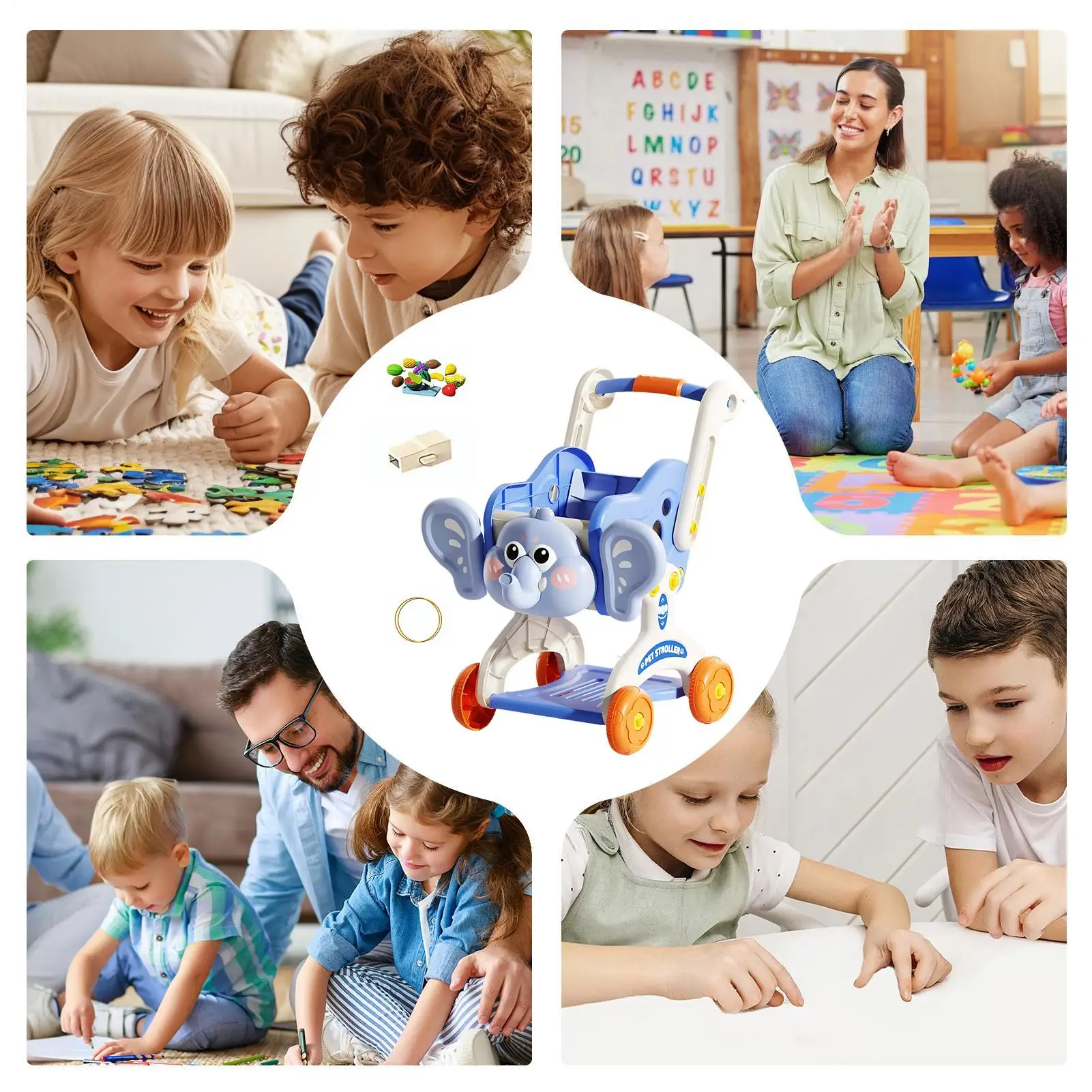 Shopping Cart For Kids Pretend Play Shopping Cart Realistic Food Toy Set For 3 Years Boys Girls Kitchen Grocery Store Market
