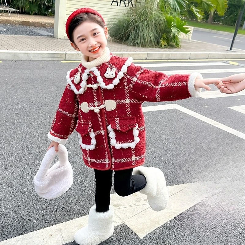 

Новое зимнее шерстяное пальто для девочек 2025 года с утолщенным уличным пальто из искусственного меха