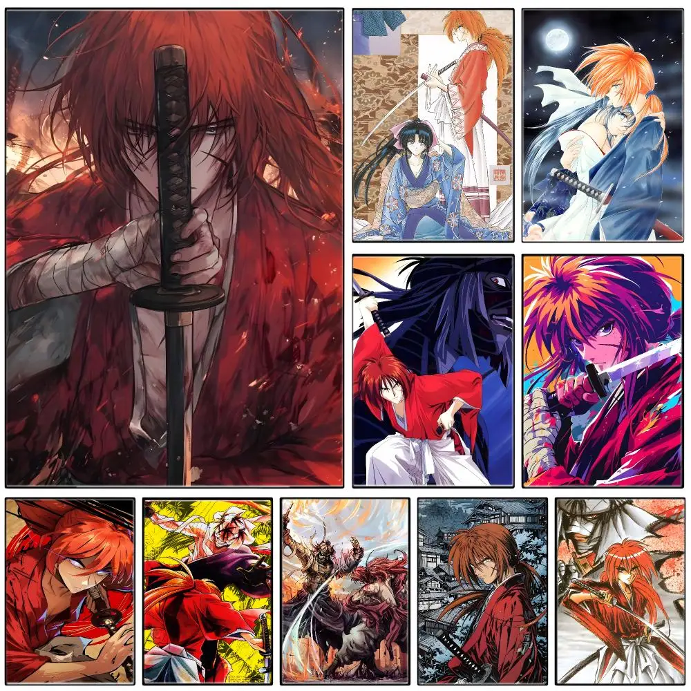 Anime R-Rurouni Kenshin Poster  Self-adhesive Art Waterproof Paper Sticker Coffee House Bar Room Wall Decor