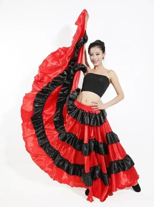 Girl Flamenco Spain Belly Dance Skirt Belly Dance Chorus Ballroom Women Vestidos Bullfighting 360 Degree Costume