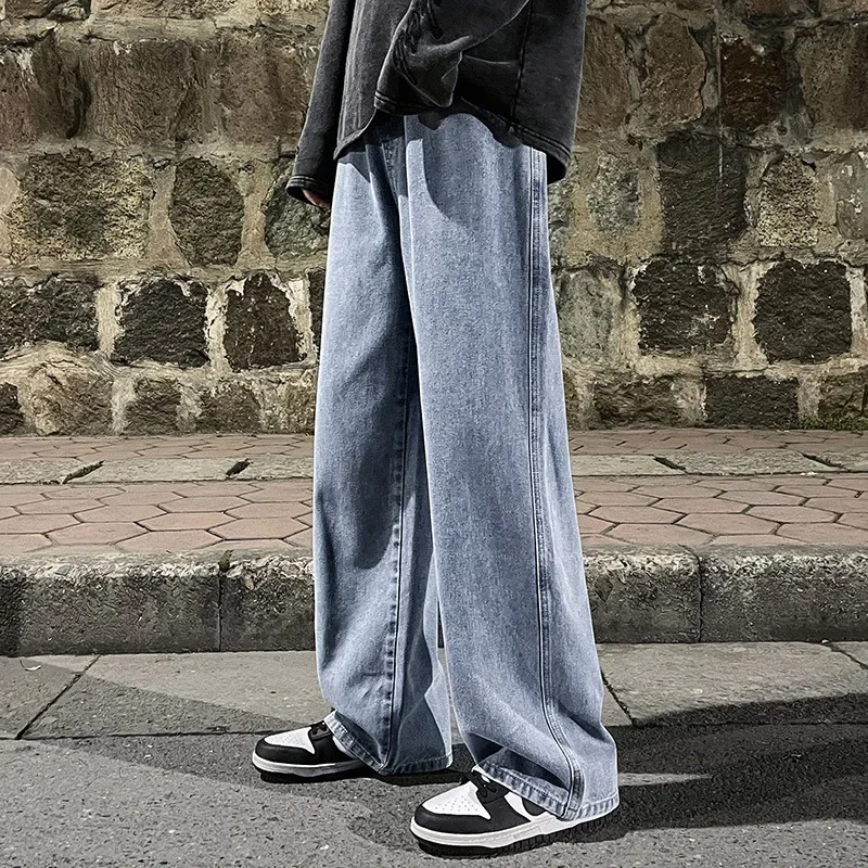 

2025 New Korean Fashion Loose Jeans Classic Straight Straight Baggy Wide Leg Trousers Street Hip Hop Pants 3XL Black Grey Blue