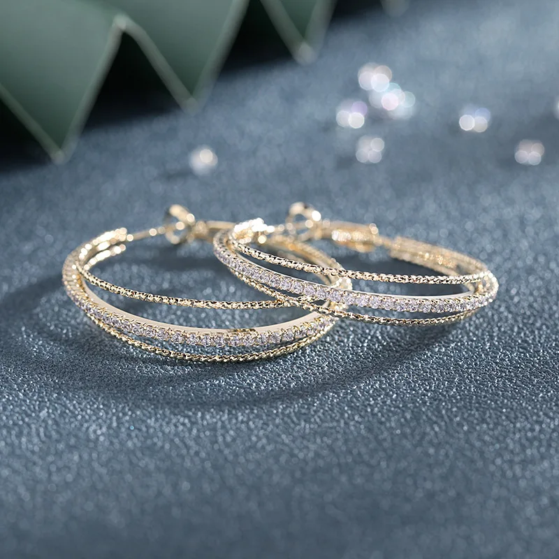 

New Korean Dongdaemun Exaggerated Circle S925 Silver Needle Elegant Personality Zircon Hoop Earrings