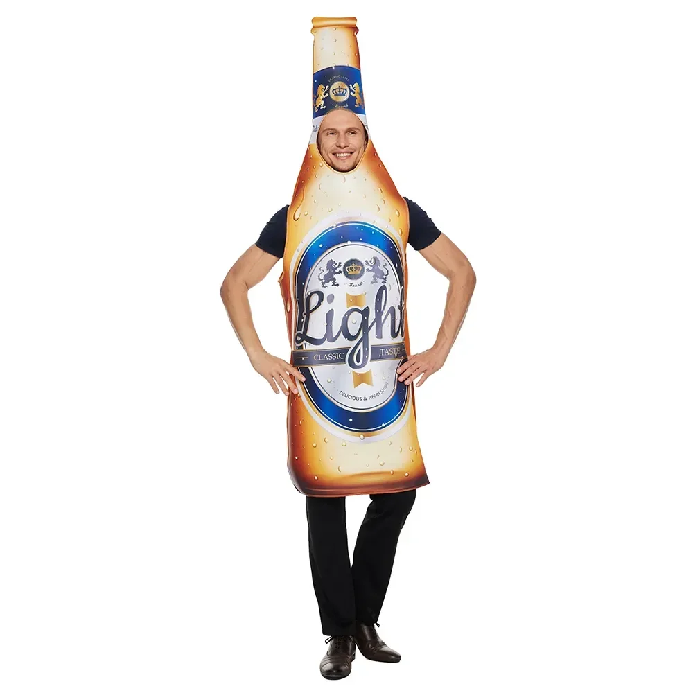 Funny Cosplay Adult Beer Costume Unisex Whisky Rum Bottle Beer Bottle Jumpsuits Halloween Carnival Dress Up Party Beer Festival