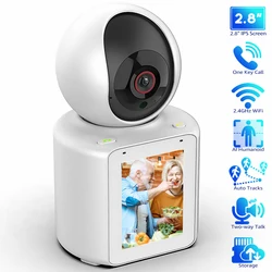 Video Calling Smart Wifi Camera with 2.8 Inch IPS Screen FHD 1080P One-Key Call IP Camera Two-way Video Talk Wireless PTZ Camera