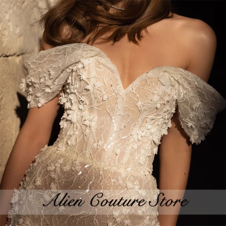 Abito da sposa a sirena in pizzo romantico Abito da sposa a sirena da donna di lusso con applicazioni di fiori Robe De Mariee personalizzato