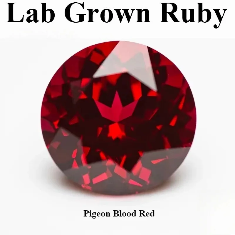 Lab Grown Ruby Round Shape Pigeon Blood Red Color Gemstones Charm Beads for Diy Jewelry Making Materials Selectable Certificate