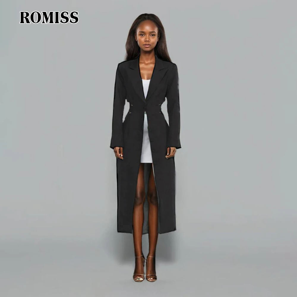 

ROMISS Solid Hollow Out Spliced Belt Blazers For Women Notched Collar Long Sleeve Patchwork Single Breasted Blazer Female