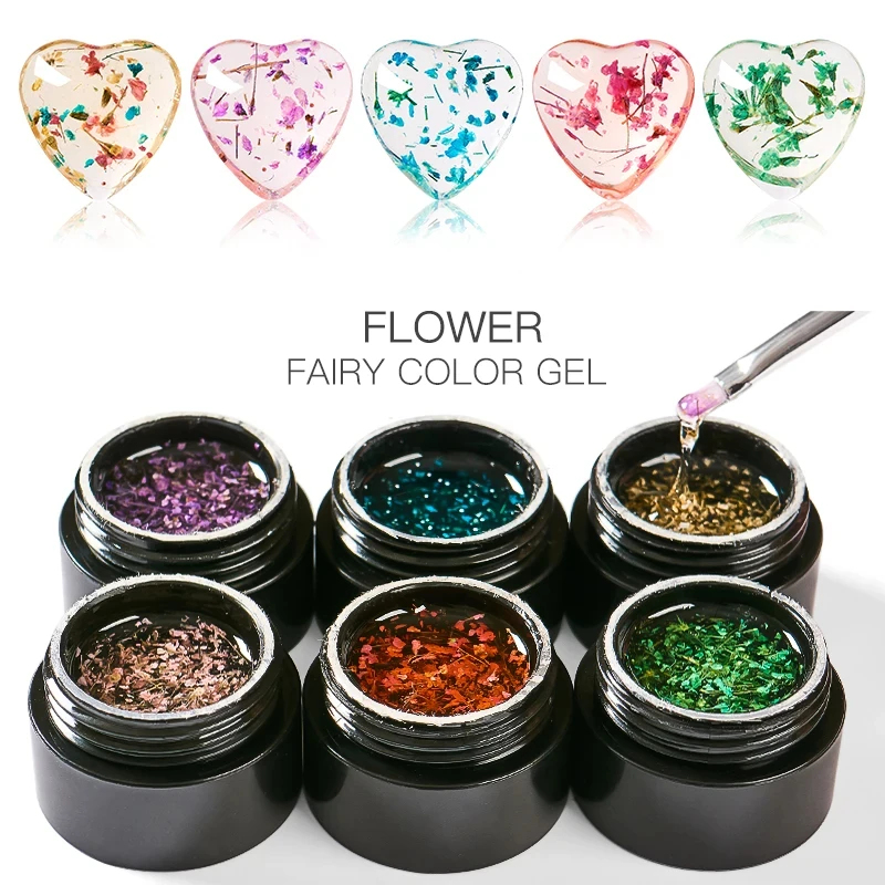 2PCS/Set Dried Flower Nail Polish Gel Natural Flower Fairy Series Semi Permanent UV LED Gel Soak Off Nail Art Varnish  Manicure