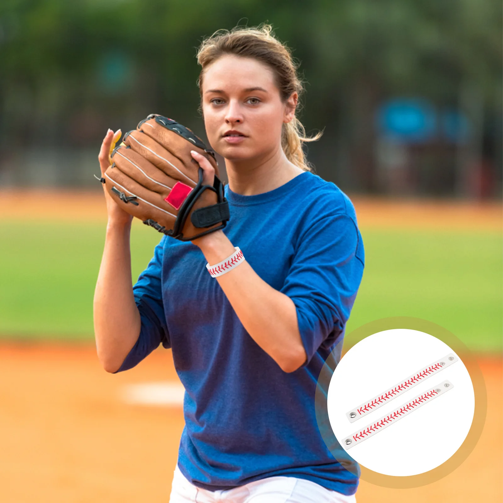 

2Pcs PU Braided Baseball Sports Snap Bracelet Woven Style Wristband for Men Women Daily Wear Baseball Goodie Bags Favors