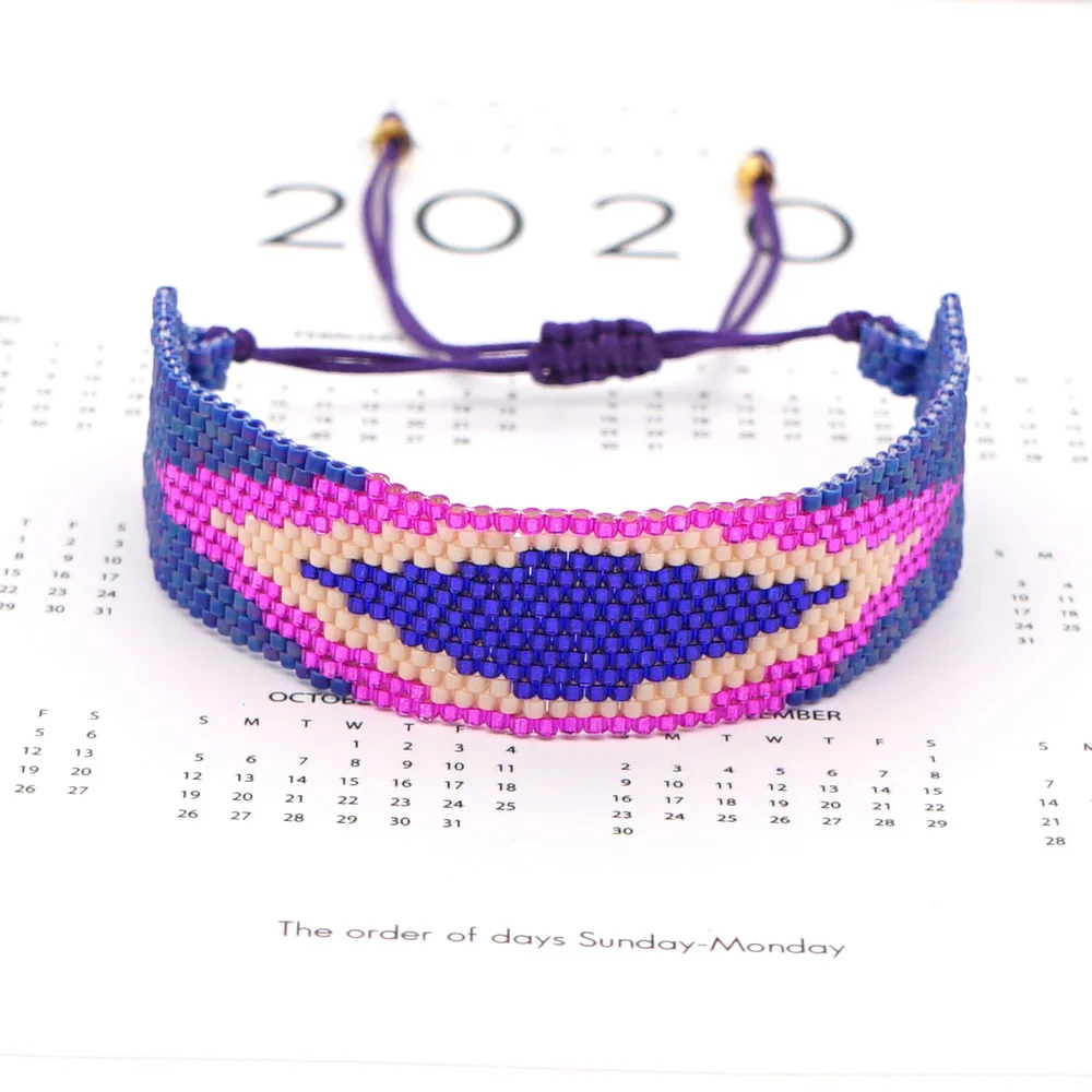 Bohemia Rice bead bracelet Versatile Adjustable female Gradient color Pattern Personality Hand-woven Geometry Beaded bracelet