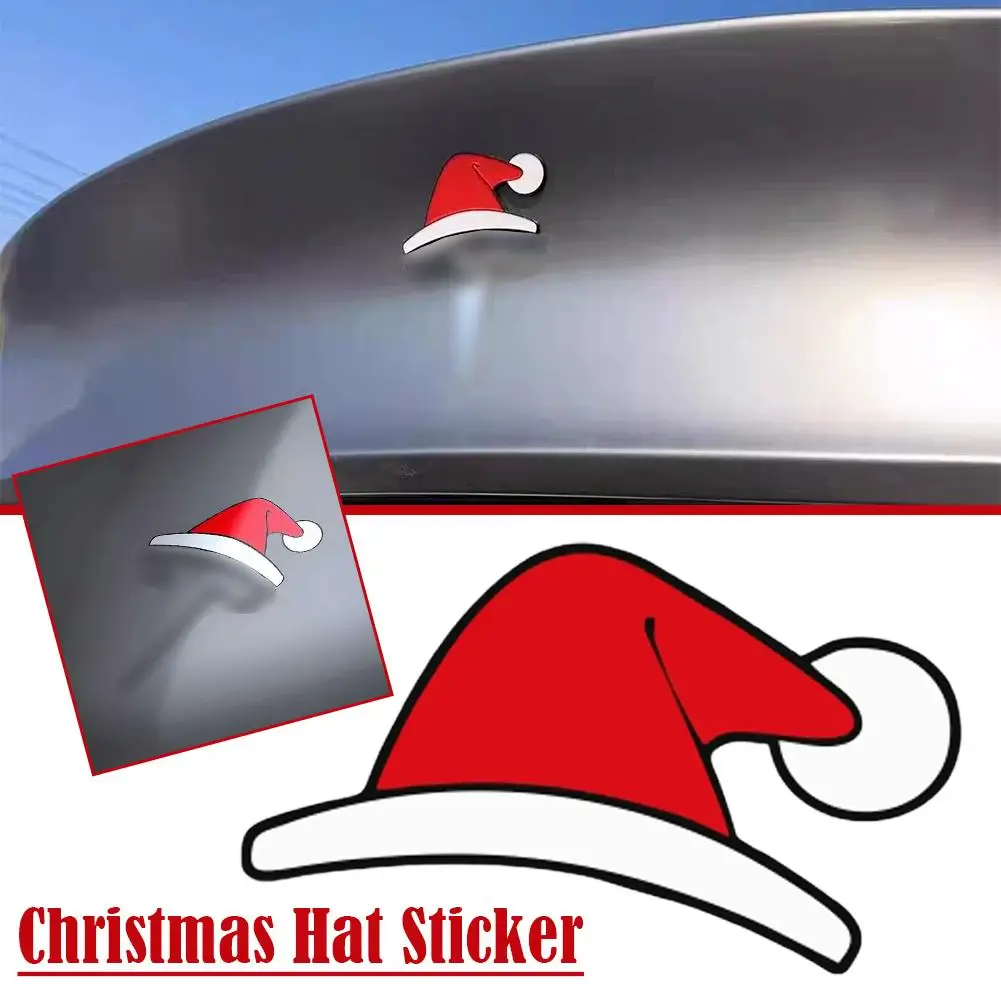 2D For Tesla Model 3/y Christmas Hat Stickers Car Emblem Modifications Cute Little Red Riding Hood Front Badge Decoration