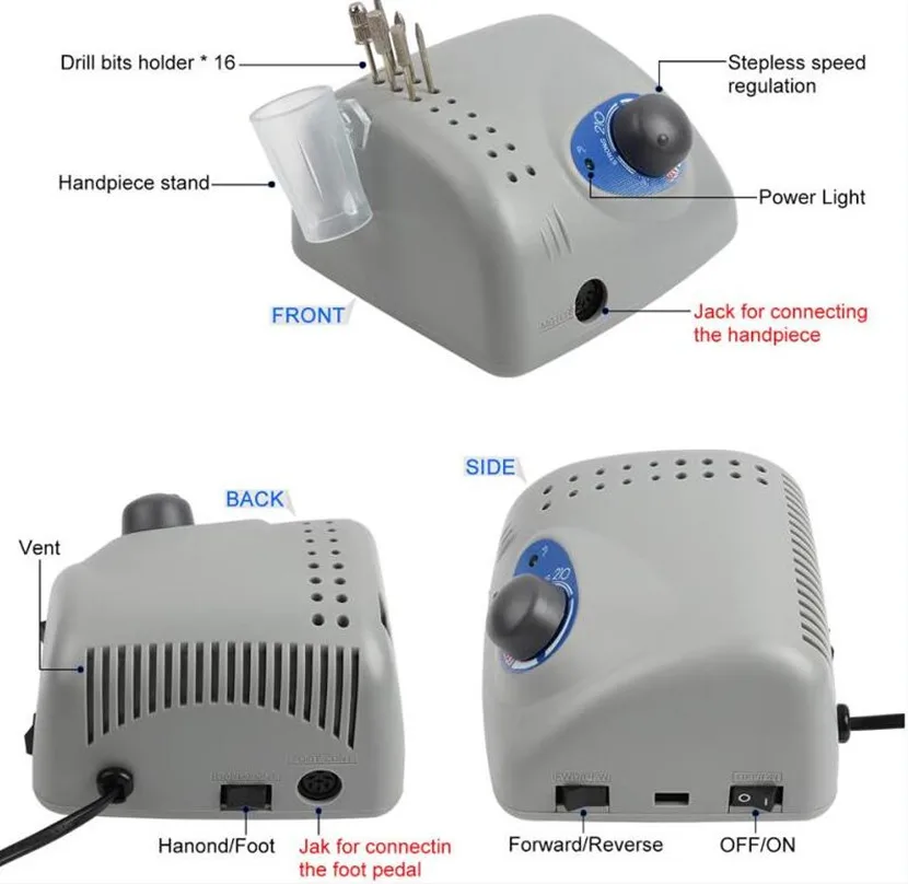 Perceuse à ongles électrique pour manucure et pédicure, 50000 tr/min, 65W, modèle 210mm, lime à ongles, bain 2.35 PRO SpringLN, nouveau