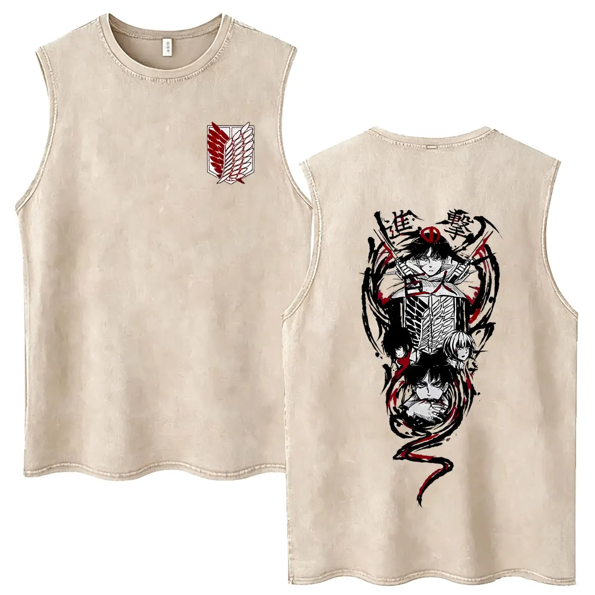Anime Attack on Titan Mikasa Ackerman Vintage Washed Tank Tops Men Women Cartoon Manga Merch Sleeveless Vest T-shirt Streetwear