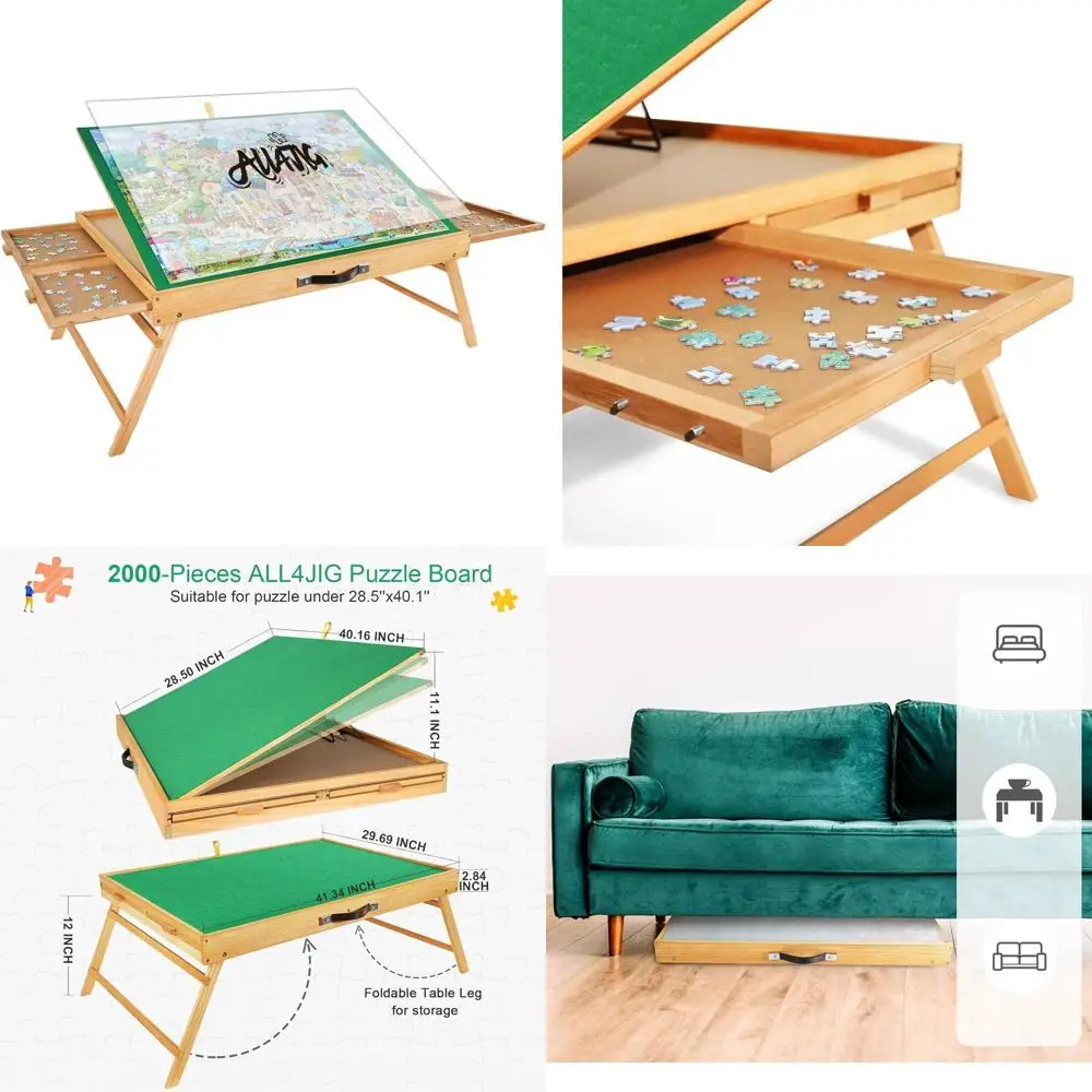

Портативная доска-головоломка из 2000 предметов с ножками, регулируемый деревянный стол-головоломка, 4 ящика и чехол, идеальный подарок на день рождения для мамы, 3-