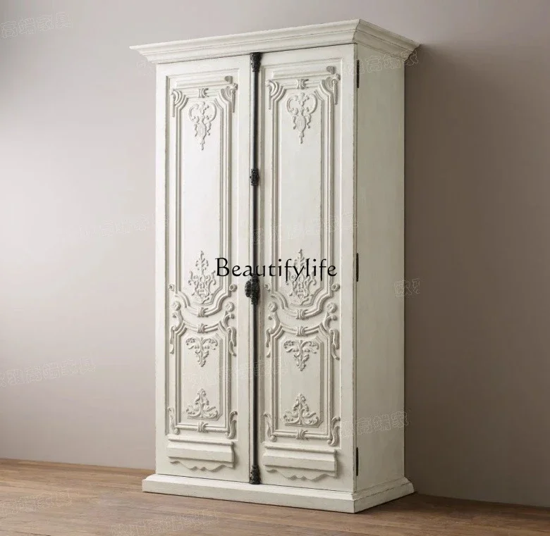 

yj21 American country solid wood wardrobe, children's wardrobe two antique white oak old European style