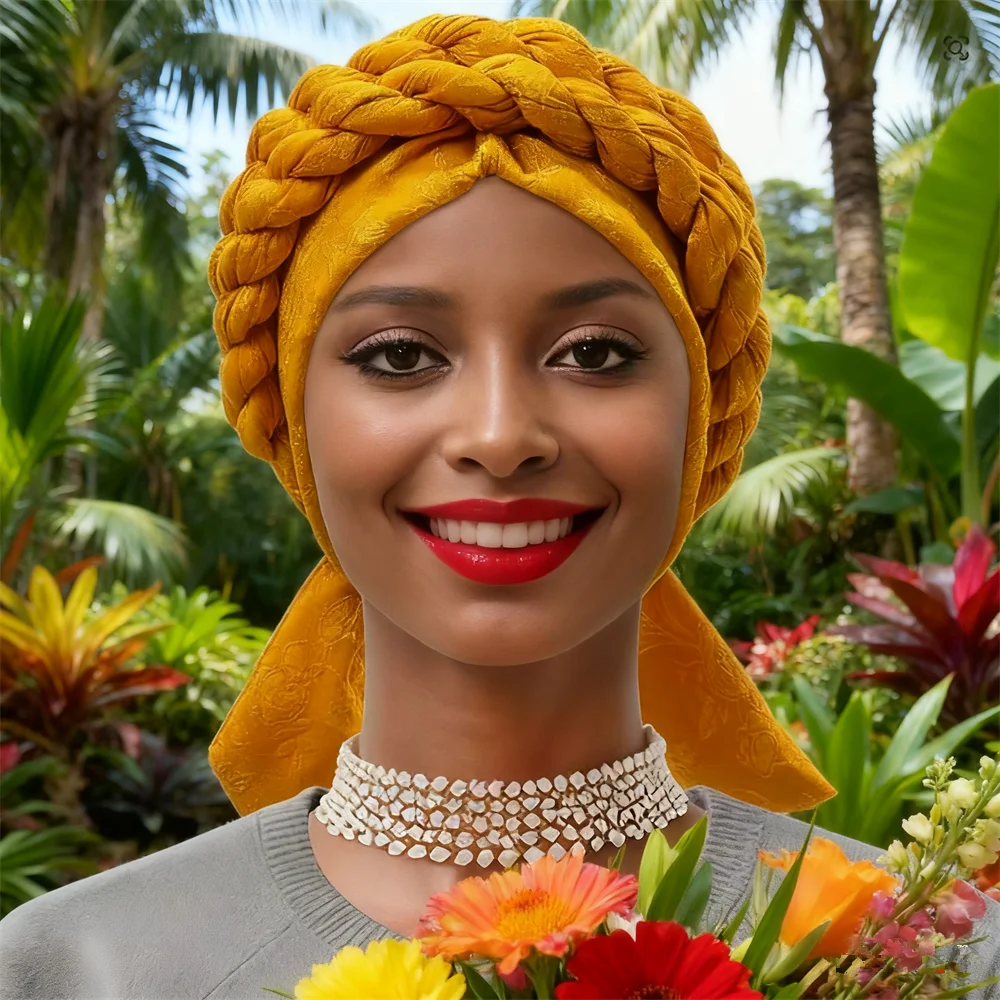 

Женский тюрбан с косами, мусульманский хиджаб, шляпа, повязка на голову, африканский авто геле, капот, головной платок, Нигерия, гелес, тюрбан Mujer