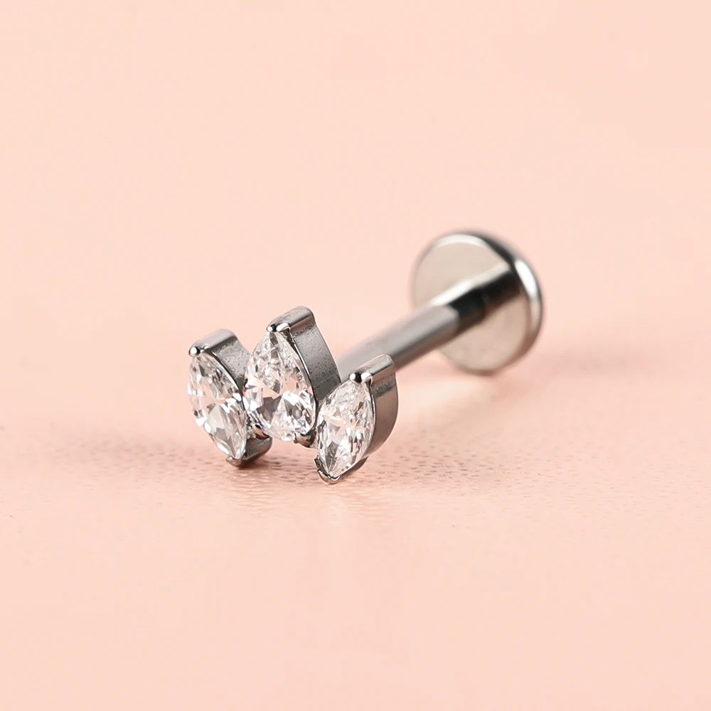 1 Titanium G23 Precision Carved Zircon Inlaid Inner Tooth Puncture Lip Nail
