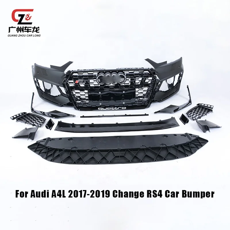 High Quality PP Plastic RS4 style Car Bumper Front Bumper for Audi A4L 2017-2019 Car Bodykit