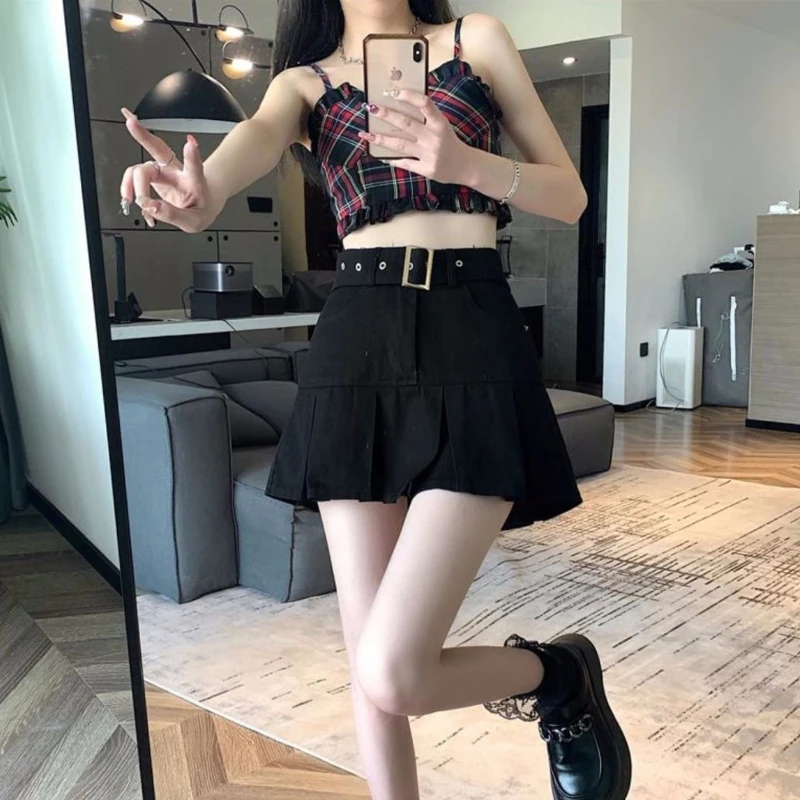 2026 New Arrival Women's Hot Girl Style Pleated High Waist Denim Mini Skirt Slimming Anti Exposure