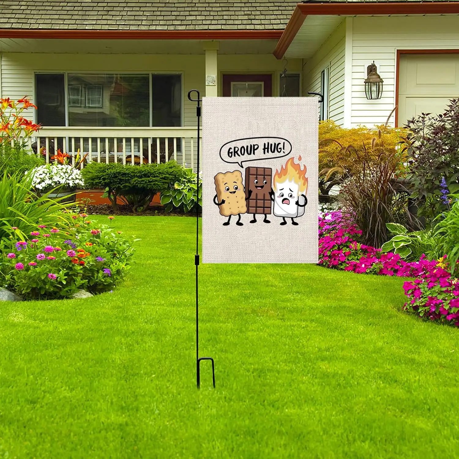 WCGXKO Funny Camping Gift Camping Lover Yard Sign Outdoor Decor Nature Lover Gift Family Trip Campfire Garden flag (P HUG Fl yyi