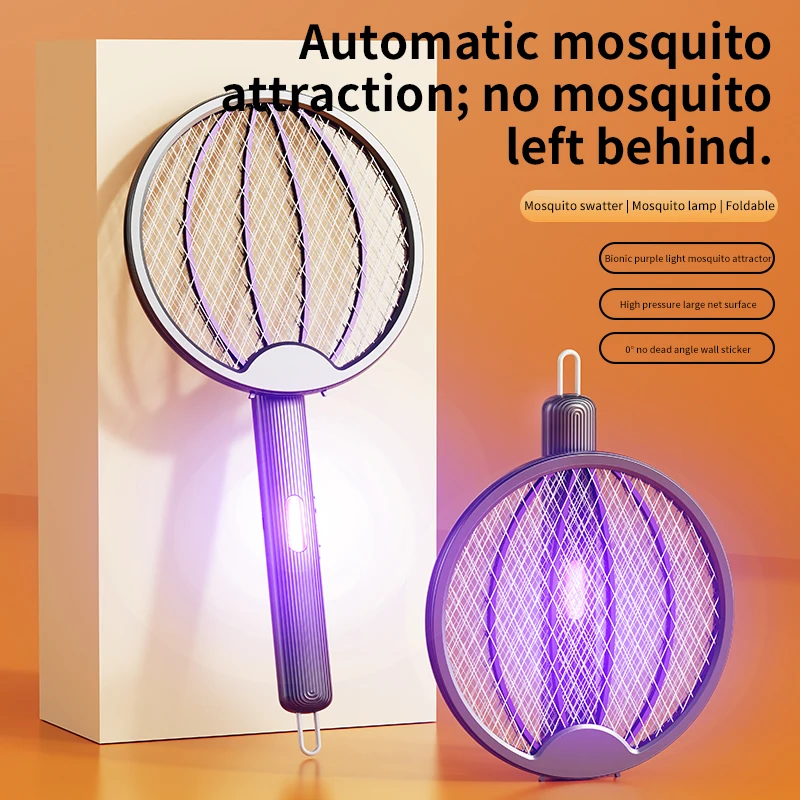 Foldable Electric Mosquito Swatter 3-in-1 Electric Mosquito Killer Rechargeable Wall-Mounted Mosquito Swatter Anti-mosquito Lamp