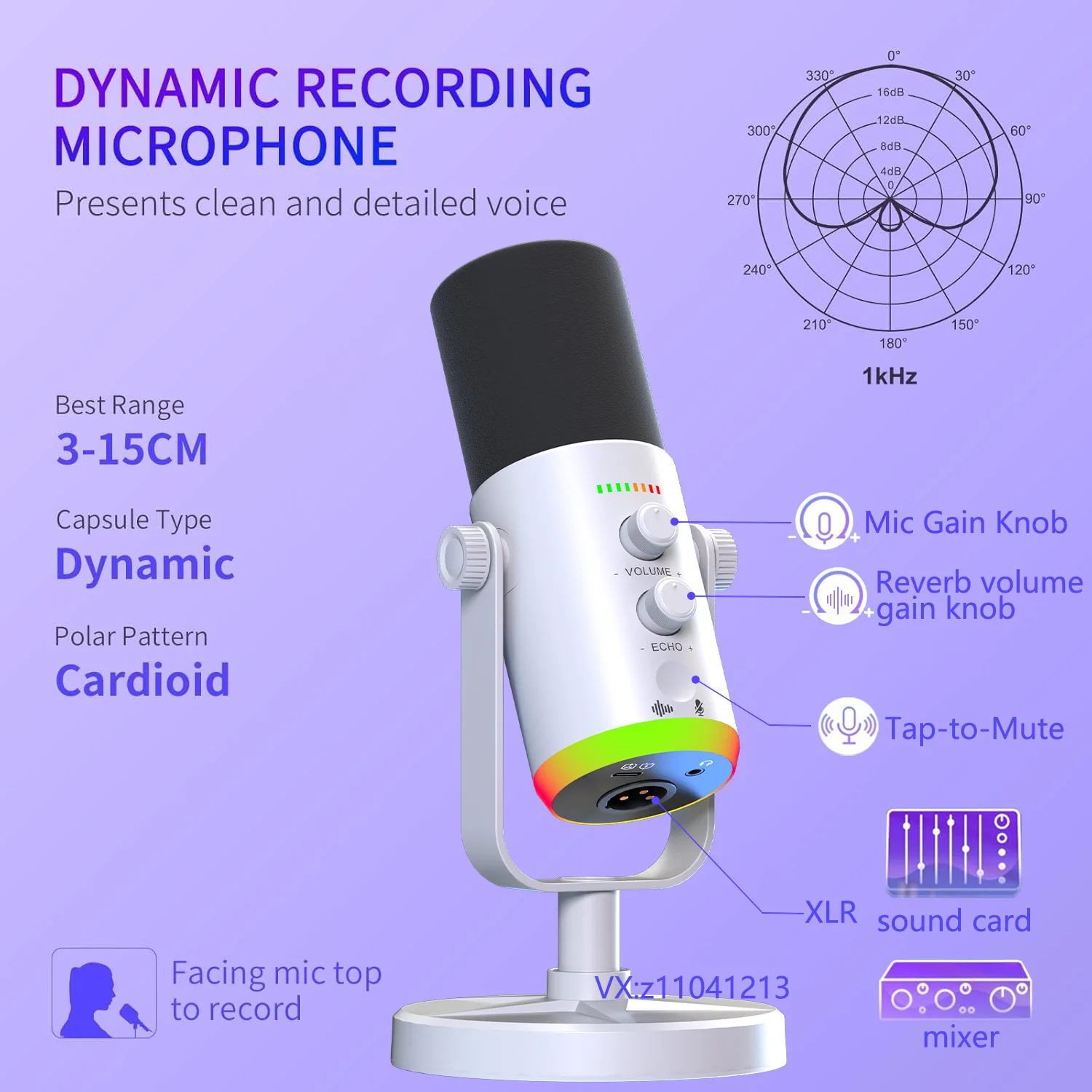 

YU7RGB Gaming Desktop Microphone USB Microphone Live Streaming XLR Dynamic Microphone Recording