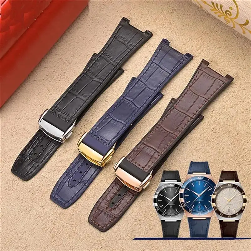 NFR For Omega Constellation Double Eagle Series Watchband Manhattan Rubber Cowhide Male Observatory Strap Notch 25-14mm