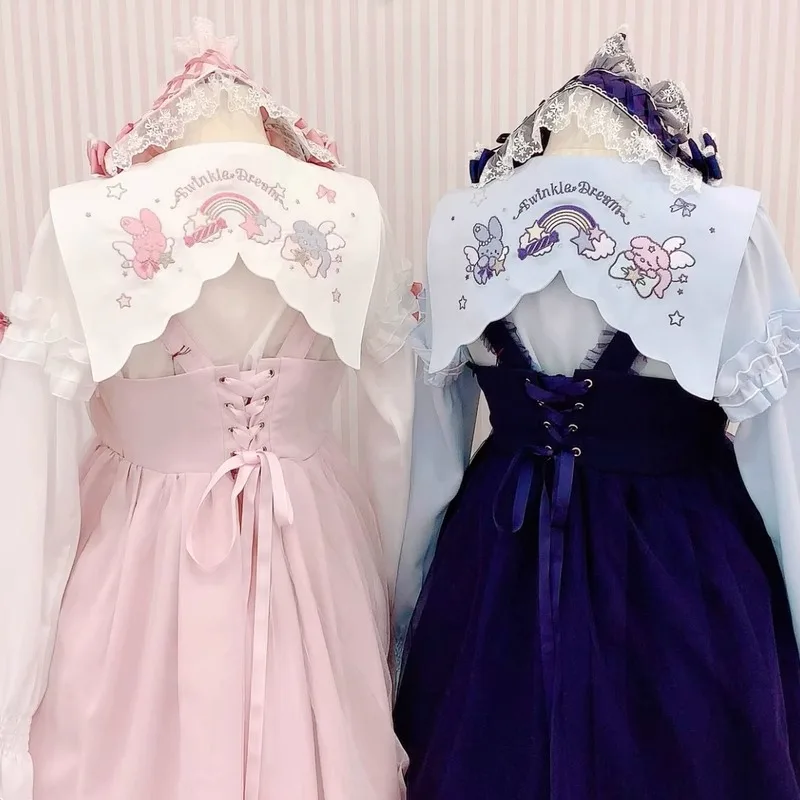 Japanese Lolita Cute Cartoon Heavy Industry Embroidery Doll Collar Shirt Women's Popular Loose Versatile Long-sleeved Top Blouse