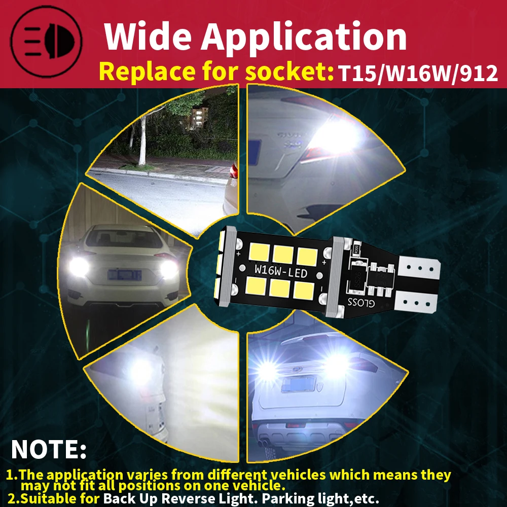2x T15 W16W ليد فائق السطوع 15SMD 2835 921 912 LED Canbus لا خطأ سيارة احتياطية وقف الاحتياطي أضواء لمبة مصباح مكبح أحمر أبيض #6