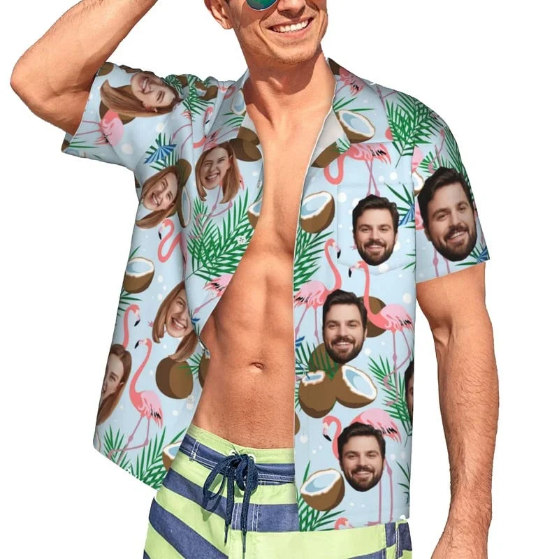 

Customized Portrait Graphic Hawaiian Shirt For Men Couple 3D Printed Short Sleeve Summer Loose Street Aloha Shirts Lapel Blouses