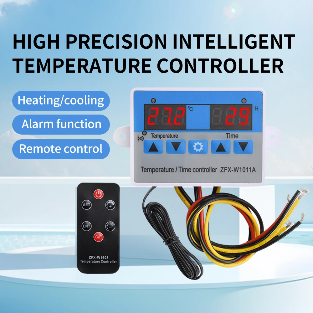 W1011A Dual Display Digital Temperature Time Controller 12V 24V 110-220V Thermostat Regulator for Incubator with Remote Control