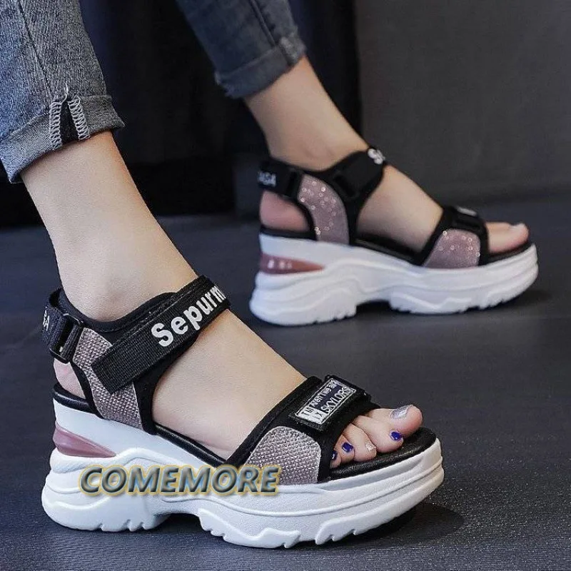 Platform Sports Sandals for Women Summer 2024 Fashion Casual Ladies Shoes Wedge Heel Soft Sole Beach Fish Mouth Student Non-slip