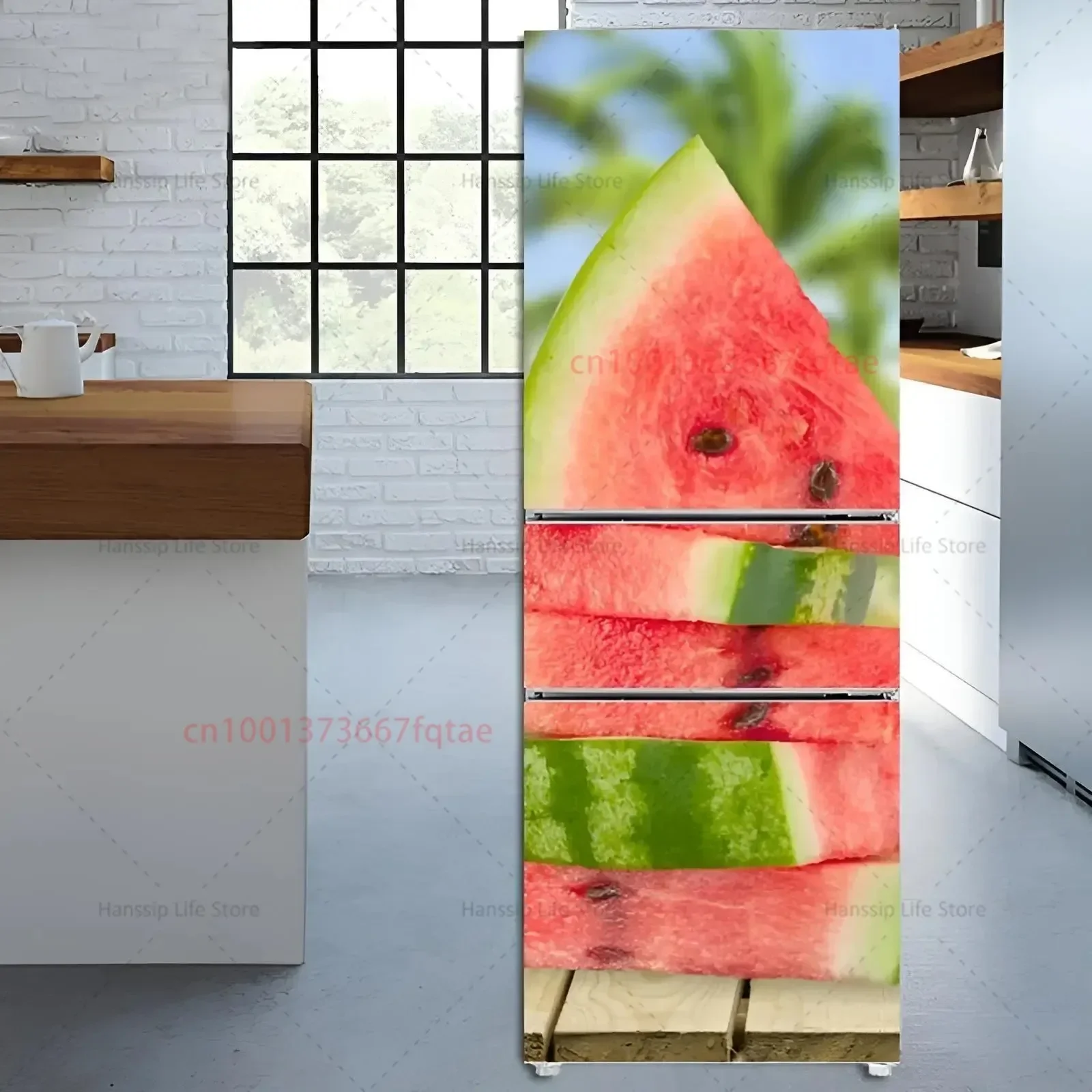 Delicious Fresh Fruit Printed Fridge Door Wrap Cover Kitchen Wallpaper Refrigerator Door Poster Strawberry Lemon Mural Decals