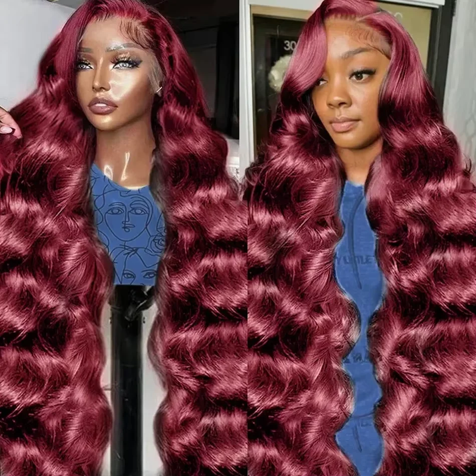 

Body Wave Wig Burgundy 99J Lace Front Wig 13x4 13x6 HD Lace Frontal Wig Human Hair Pre Plucked 99j Red Colored Wig