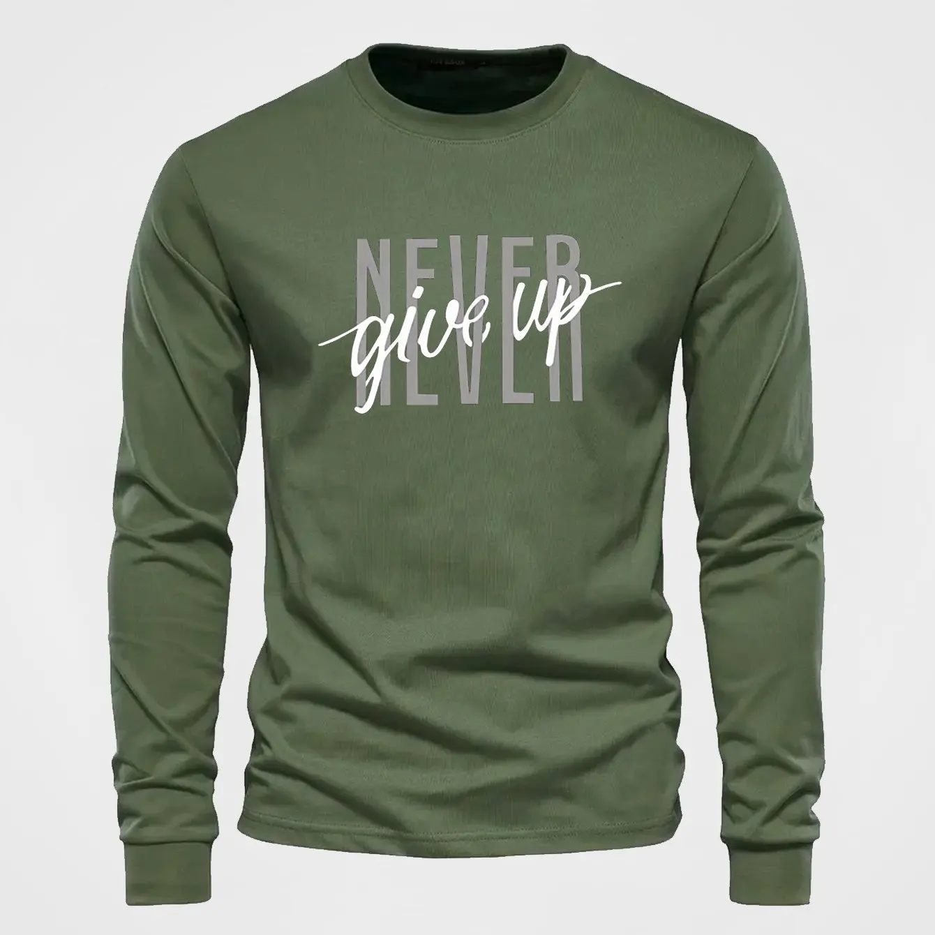 2025 Fashion NEVER English Letter 3D Printing Men's Long Sleeve Tees Autumn Casual Breathable O-neck T Shirt Tops Street Clothes