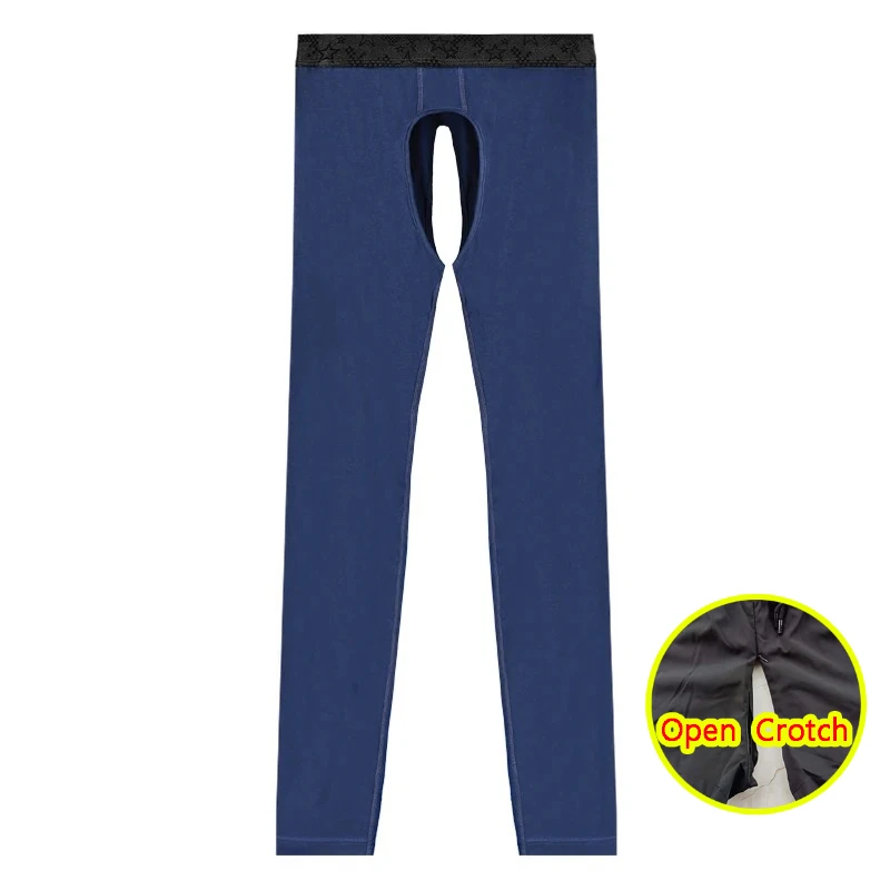 Open-crotch thermal pants men thin leggings middle-aged old long Johns autumn winter tight inner threaded pants men's cotton pan