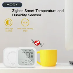 MOES Tuya ZigBee Умный дом Датчик температуры и влажности со светодиодным экраном работает с Google Assistant и Tuya Zigbee Hub