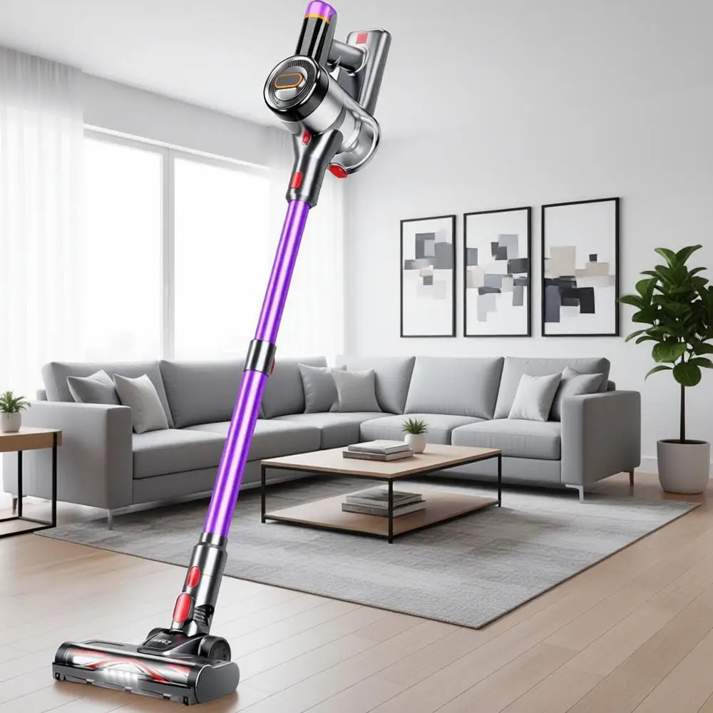 

500W 40Kpa 60Mins Vacuum Cleaners, Anti-Stick Vacuum with Self-Standing, Wall Mount Charging, LED Display, 8-in-1 Wireless for C