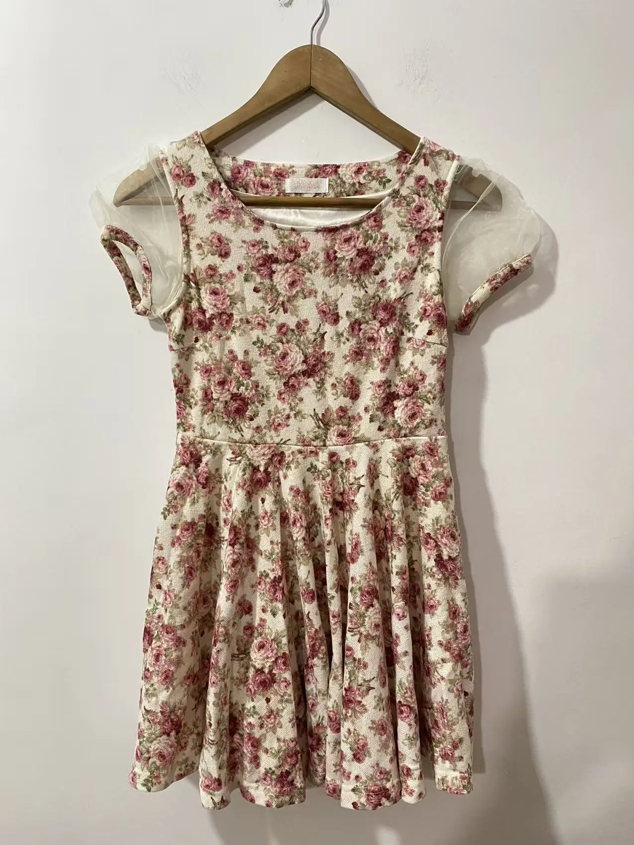 Sales Japanese Liz Lisa Floral Printed Knitted Organza Short Sleeve Mini Dresses