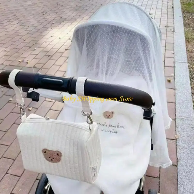 

23GD Handbag Pram Pushchair Hanging Bag Embroidery Pattern Mom Bag Large Capacity