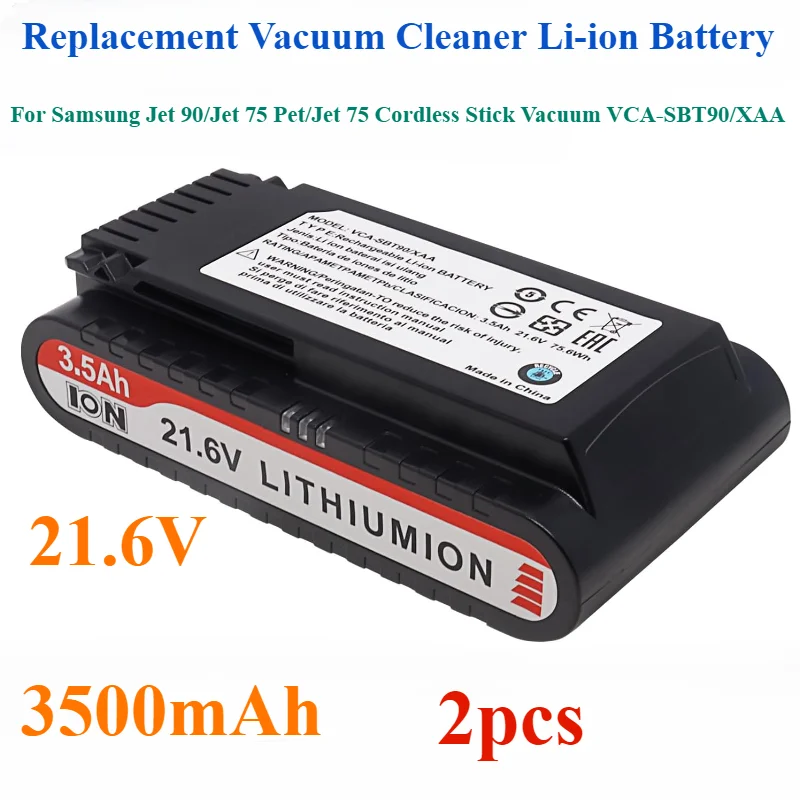 Replacement Vacuum Cleaner Li-ion Battery 21.6V 3500mAh for Samsung Jet 90/Jet 75 Pet/Jet 75 Cordless Stick Vacuum VCA-SBT90/XAA